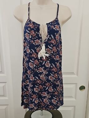 Jesse & J | Navy Floral Tassel Tie Spaghetti Strap Top 2X